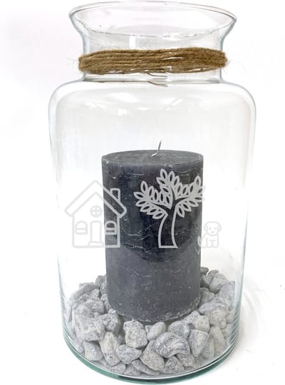 Windlicht/Vaas met tekst gravure HUISJE-BOOMPJE-BEESTJE. Zonder kaars en stenen. Cadeau - bruiloft - trouwdag - nieuw huis - samenwonen - Sint - Kerst. Formaat is 30cm, 16 cm doorsnede.