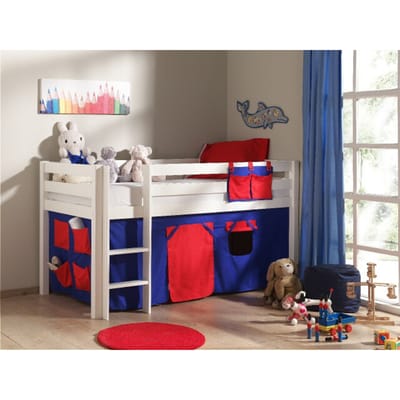 LUCEVI - Pino Halfhoogslaper + Ladder + Set van Domino Gordijntjes - Wit - 90x200 cm