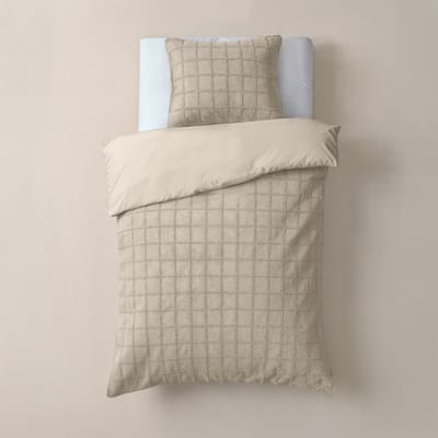 Sleeptime Furry Check Dekbedovertrek - Eenpersoons - 140X200/260 + 1 x kussensloop 60x70 - Creme
