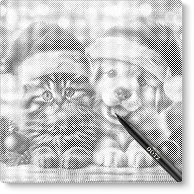Kerst Kitten en Puppy | Dot painting | 40x40cm | Dot painting | Oh My Dotz | Dots stippen | Diamond painting & Schilderen op nummer alternatief | Happy hobby