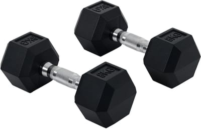 Hexagon Dumbbell Set 2x8 kg – Gietijzeren Korte Halters met Antislip Grip – Zwart