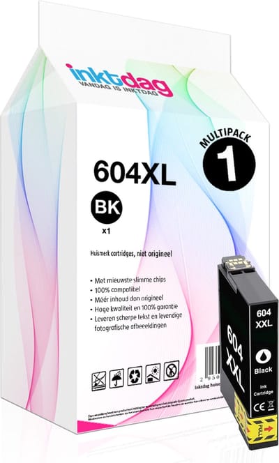 Inktdag inktcartridges voor Epson 604XL Zwart, Epson 604 black cartridge 1 stuk voor Epson Expression Home XP-2200 XP-2205 XP-3200 XP-3205 XP-4200 XP-4205 Workforce WF-2910 WF-2930 WF-2935 WF-2950