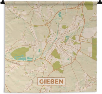 Wandkleed - Wanddoek - Plattegrond - Gieben - Kaart - Vintage - Stadskaart - 180x180 cm - Wandtapijt
