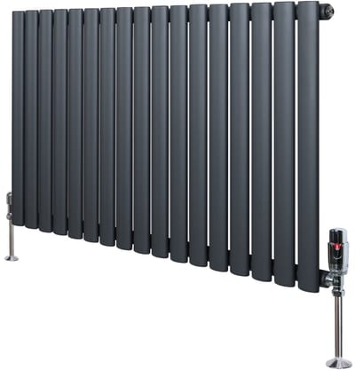 Ovale radiator 1 kolom - 600x1020 mm - grijs - thermostaatkraan
