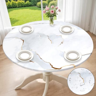 Ronde Elastische Tafelkleed voor Tuin en Picknick - Wasbaar Marmer Tafelkleed van 120 cm voor Buiten en Feestjes