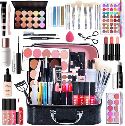 Complete Make-up Set voor Beginners met Reistas - Oogschaduw, Lippenstift, Mascara en Wenkbrauwcrème voor een Stralende Look en Perfecte Make-upervaring