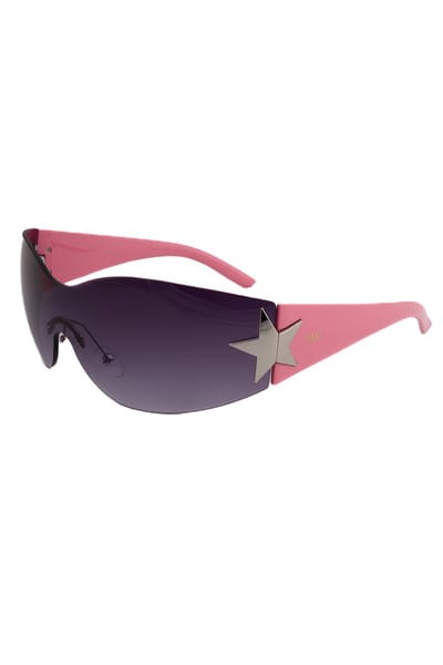 KIMU® Zonnebril Y2K Ster - Roze Montuur - Roze Glazen - Dames Kunststof Vintage Smal 90's Smalle Retro Ronde Influencer Motor Festival