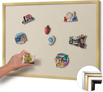 Wallfluent - Beige Magnetisch Bord in Verschillende Kleuren - 80 cm x 60 cm - Magneetbord met Gouden Frame - Lichtbeige kleur - Design Magneetbord met Frame - Memobord voor Keuken - Magnetisch Bord Muurbevestiging
