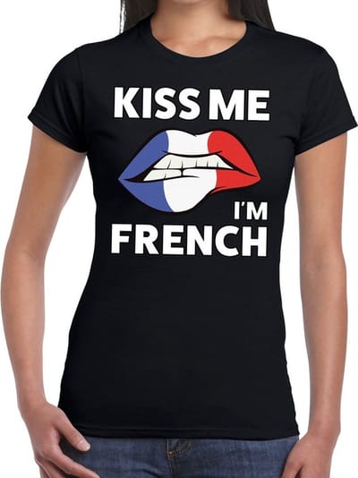Kiss me i'm French t-shirt zwart dames - feest shirts dames XS