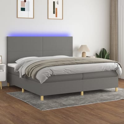 vidaXL - Boxspring - met - matras - en - LED - stof - donkergrijs - 200x200 - cm