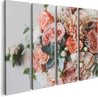 Artaza Canvas Schilderij Vierluik Bloemen In Vaas - Boeket - 80x60 - Foto Op Canvas - Canvas Print