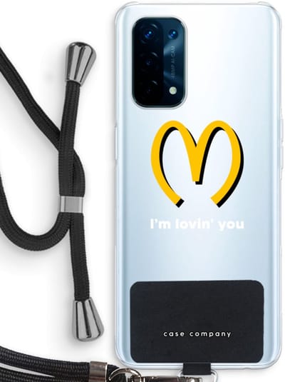 Case Company® - Hoesje met koord geschikt voor Oppo A74 5G hoesje met Koord - I'm lovin' you - Telefoonhoesje met Zwart Koord - Bescherming aan alle Kanten en Over de Schermrand
