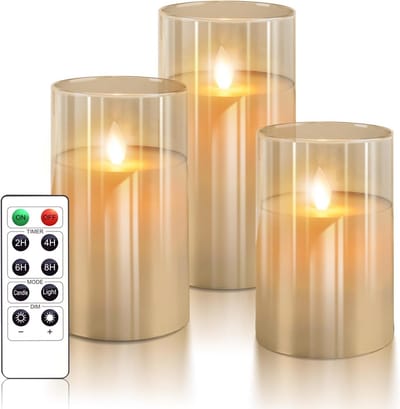 Set van 3 Vlamloze LED Kaarsen in Glas - Inclusief Afstandsbediening en Timer