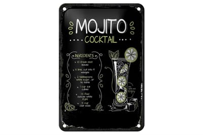 Blechschild Rezept Mojito Cocktail Recipe 12x18cm Geschenk Schild