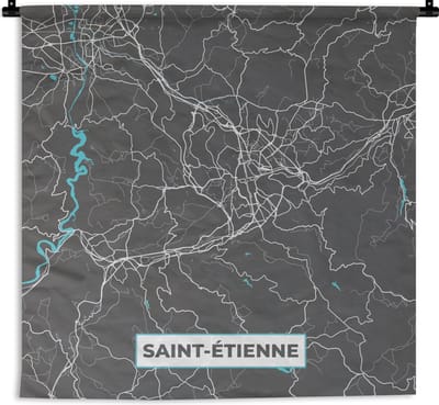 Wandkleed - Wanddoek - Saint-Étienne - Frankrijk - Plattegrond - Kaart - Stadskaart - 180x180 cm - Wandtapijt