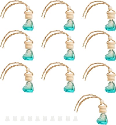 Allecto Plus - 10 stuks geurfleshanger voor etherische olie - 6 ml - Beker luchtverfrisser auto - Oceaanblauw - Met deksel en koord - Thuis, auto, kantoor