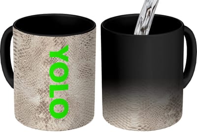 Magische Mok - Foto op Warmte Mokken - Koffiemok - YOLO - Groen - Neon - Slangenprnt - Magic Mok - Beker - 350 ML - Theemok - Mok met Tekst
