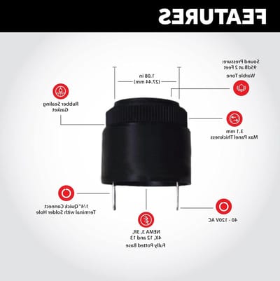 Piezo Geluid Alarm - Akoestisch Signaal - Industriële Meldingen - Alle Solid State - 15 Inch Diameter - Zwart
