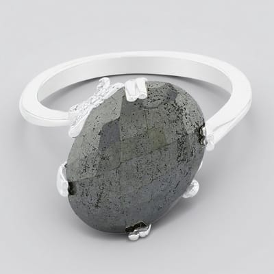 Cavill - Zilveren ring met 10,2 ct ovale zwarte hematiet en witte saffieren - 925 Sterling zilver - elegante handgemaakte ring maat 17