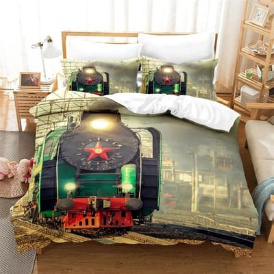 3D Trein Stoommachine Beddengoed Set, Dekbedovertrek Dekbed Bedset Quiltovertrek Kussensloop, King Queen Twin Maat Jongens Meisjes Volwassenen 200x230cm 3pcs