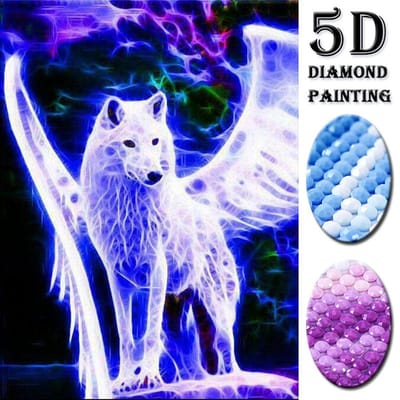 Peinture de diamant en point de croix, bricolage, décoration de loup, mosaïque de diamant, peintures faites à la main, décoration de maison 20x30cm/7.9x11.8" blue