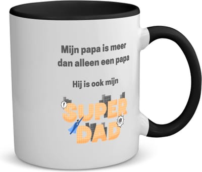 Akyol - mijn papa is meer dan alleen papa hij is ook mijn super dad koffiemok - theemok - zwart - Vader - super papa - vader cadeautjes - vaderdag - verjaardag - geschenk - kado - vader artikelen - 350 ML inhoud