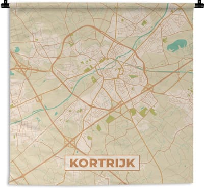 Wandkleed - Wanddoek - Kaart - Plattegrond - Kortrijk - Stadskaart - België - 180x180 cm - Wandtapijt