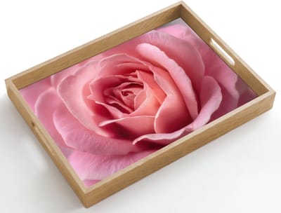 Dienblad hout 50x35 cm - Schootdienblad - Roze - Roos - Romantisch - Borrelplank rechthoek - Plateau dienbladen