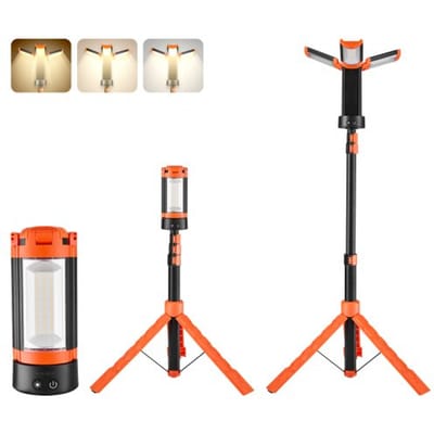 VEVOR Led Bouwlamp met Statief, 10 Ah Oplaadbare Kampeerlamp, met 3 Lampkoppen, Afneembaar Statief, 2200 Lm 3000 K-6500 K Dimbaar, Bouwplaatsverlichting