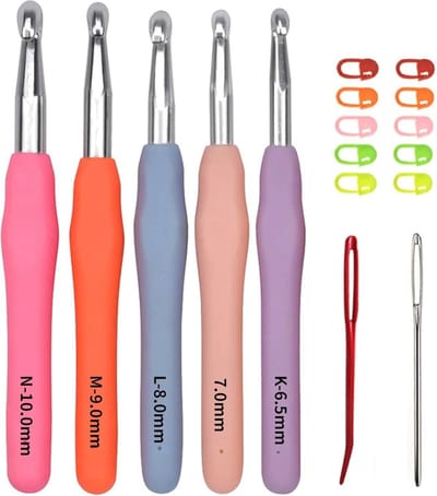 Haaknaalden Set met Zachte Handvatten - Maten 6.5mm tot 10.0mm en Steekmarkeringen