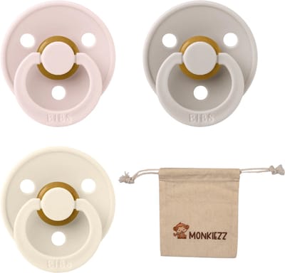 BIBS Fopspenen - Maat 2 6-18 maanden - Latex – Petal, Mushroom, Ivory + Monkiezz speenzakje
