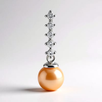 Cavill - Zilveren Hanger - 925 Sterling Zilver Gerhodineerd - Perzikkleurige 8 mm Ming Parel - 0,24 ct Zirkonen - Tijdloos Elegante Dames Sieraad