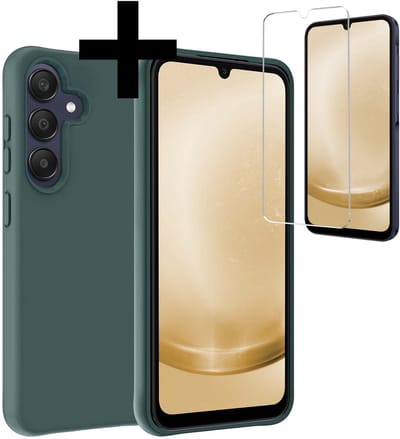Hoesje - Met Screenprotector - Geschikt voor Samsung Galaxy A26 - Sterk & Shockproof - Back Cover - Siliconen Case - Telefoon Hoes - Telefoonhoesjes - Donkergroen