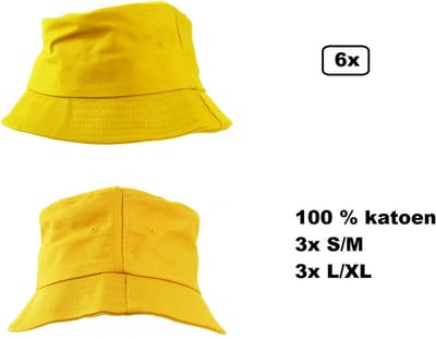 6x Vissers hoedje geel S/M - L/XL - festival thema feest party fun zomer strand