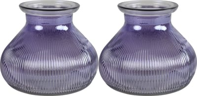 Decostar Bloemenvaas - 2x stuks - paars glas - H12 x D15 cm