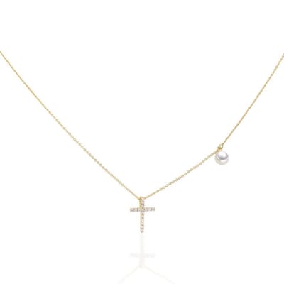 Luna-Pearls - 214.0362 - Ketting - Dames - 750 Geelgoud - Akoya-cultuurparel en Brillanten - 45cm