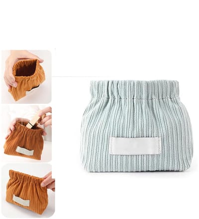 Corduroy reistas voor cosmetica - elastische haarbandorganizer - draagbare corduroy organizer - schattige sieradenorganizer - draagbare make-uptas voor vrouwen - lichtblauw - 1stuk