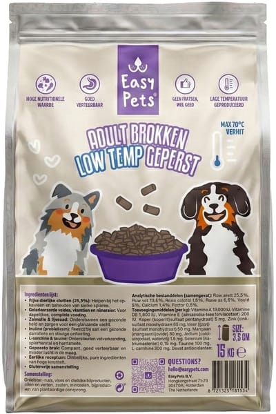 15 kg Easypets low temp hondenbrok adult hondenvoer