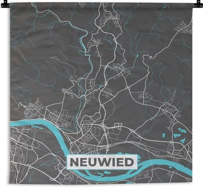 Wandkleed - Wanddoek - Stadskaart – Plattegrond – Duitsland – Blauw – Neuwied – Kaart - 180x180 cm - Wandtapijt