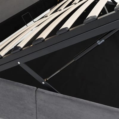 Opbergbed 160x200 cm met Hydraulische Lift en Lattenbodem – Fluwelen Tweepersoonsbed met Groot Bettkast, Gestoffeerd Hoofdbord, Modern Donkergrijs Bedframe 217x173x107 cm – Abkantoor