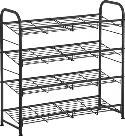 4-laags schoenenrek, stapelbare schoenenopberger, plaats voor maximaal 16 paar, staal, 68,5 x 27,5 x 65 cm, voor hoge hakken, sneakers, pantoffels, in de hal, zwart LMR067B01