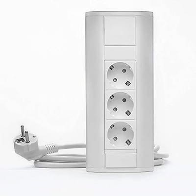 3-voudig stopcontact voor keuken en kantoor in wit - hoekstopcontact van aluminium en hoogwaardige kunststof, ideaal voor werkblad, tafelstopcontact of onderbouwstopcontact, meubelstopcontact