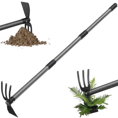 2-in-1 tuingereedschap voor effectief onkruid wieden - 114 cm lange steel en zware onkruidhark voor tuin en bloembedden