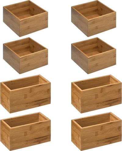 5Five - Opbergkistjes/lade organizers bamboe - 8x stuks - 18x18x9,5 cm en 18x9.5 cm