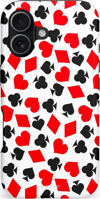 Casetastic hoesje geschikt voor Apple iPhone 17 - MagSafe - Dubbellaagse bescherming - Harten spel - Fashion Case - Wit Rood Zwart Grijs