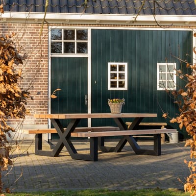 Tuilana - Picknicktafel - Buitentafel - X-poot - Robuust staal - Koker design - Douglas hout - 180 cm