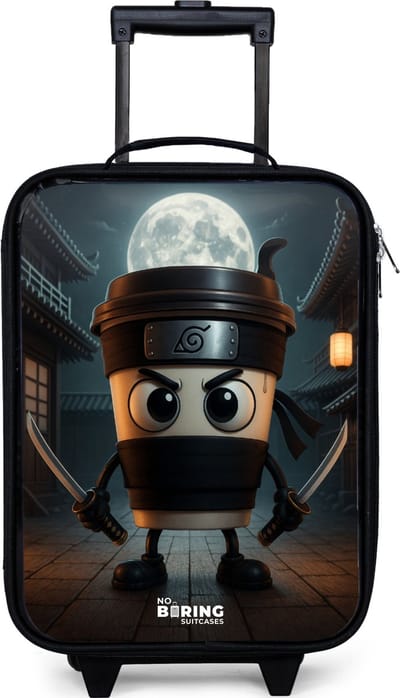 NoBoringSuitcases.com® - Kinderkoffer jongen - Kindertrolley meisje - Capuchino Assassino - Koffer kind lichtgewicht - Reiskoffer trolley voor kinderen - Koffertje met lichtgevende wieltjes - Rolkoffer zwart
