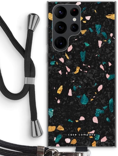 Case Company® - Hoesje met koord geschikt voor Samsung Galaxy S22 Ultra hoesje met Koord - Terrazzo N°10 - Telefoonhoesje met Zwart Koord - Bescherming aan alle Kanten en Over de Schermrand
