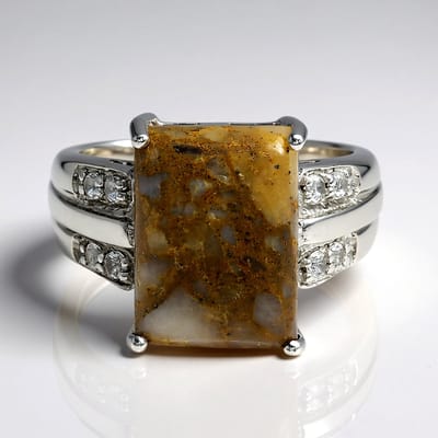 Cavill - Vintage Zilveren Ring met 6,07 ct Dinosaurus Kwarts en 0,22 ct Witte Topaas - 925 Sterling Zilver - Unieke Damesring