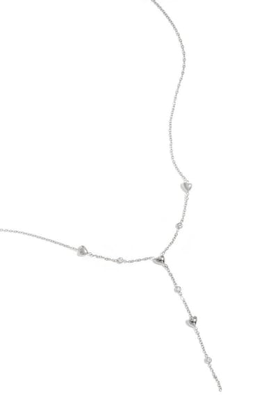 Bijoutheek Collier Y-Vorm Hartjes Steentjes Zilverkleurig